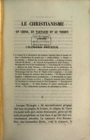 Le christianisme en Chine, en Tartarie et au Thibet, 1