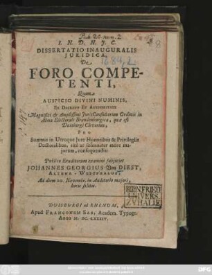 Dissertatio Inauguralis Iuridica, De Foro Competenti