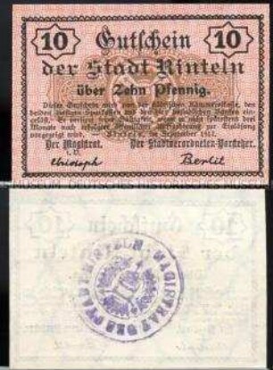 Rinteln, Notgeld, 10 Pfennig
