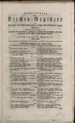 12: Fortsetzung des Kirchen-Registers der Herzoglich-Wirtembergischen zweiten Haupt- und Universitäts-Stadt Tübingen
