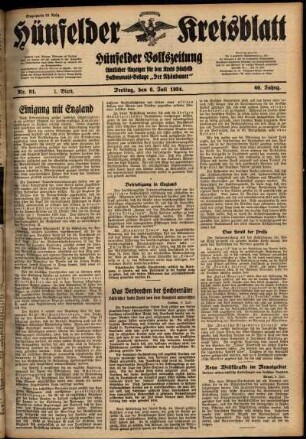 Erste Ausgabe vom Freitag, den 06. Juli 1934.