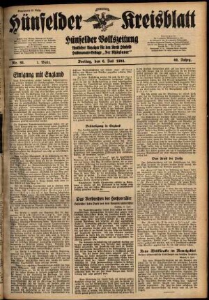 Erste Ausgabe vom Freitag, den 06. Juli 1934.