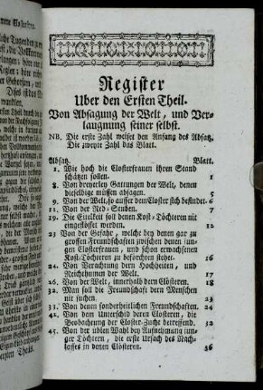 Register Uber den Ersten Theil. [...]