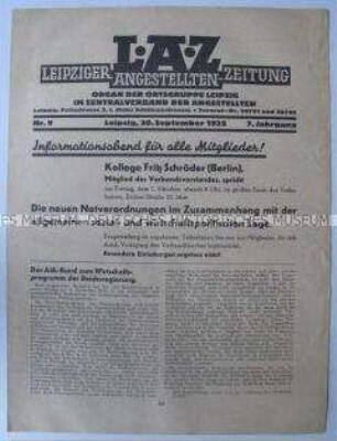 Mitteilungsblatt der Ortsgruppe Leipzig des Zentralverbandes der Angestellten