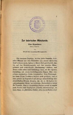 Zur baierischen Münzkunde : Eine Hypothese