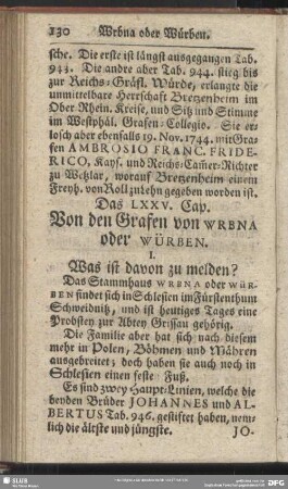 Das LXXV. Cap. Von den Grafen von Wrbna oder Würben