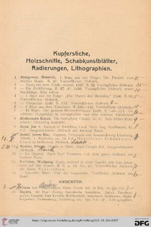 Kupferstiche, Holzschnitte, Schabkunstblätter, Radierungen, Lithographien (Nr. 1-597)