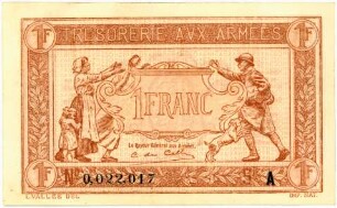 Geldschein, Francs (FRF), 1917