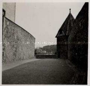 Würzburg, Festung Marienberg, Blick zur Wallfahrtskirche Mariä Heimsuchung (Käppele)