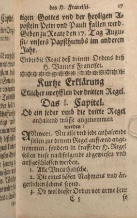 Kurtze Erklärung Etlicher zweyfflen der dritten Regel. [Das I. - XIII. Capitel]