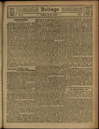 Zweite Ausgabe vom Sonntag, den 15. Januar 1922.