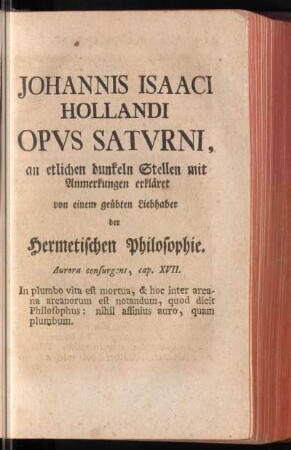 Johannis Isaaci Hollandi Opus Saturni