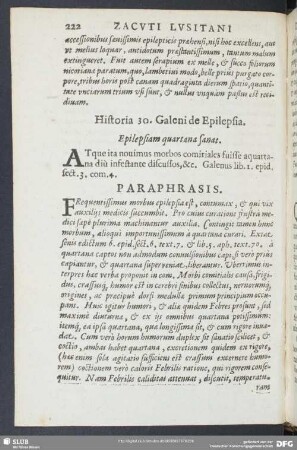 Historia 30. Galeni de Epilepsia. Epilepsiam quartana sanat