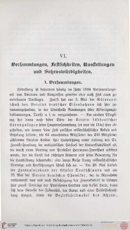 VI. Versammlungen, Festlichkeiten, Ausstellungen, Sehenswürdigkeiten