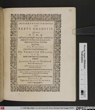 Dissertatio Iuridica De Rebus Creditis