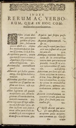 Index Rerum Ac Verborum, Quæ In Hoc Commentario continentur.