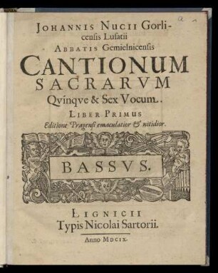 Johannes Nucius: Cantionum sacrarum quinque et sex vocum. Liber primus. Bassus