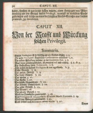 Caput XII. Von der Krafft und Würckung solchen Privilegii.