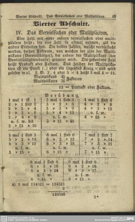 Vierter Abschnitt. IV. Das Verfielfachen oder Multipliciren