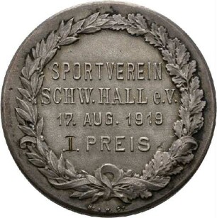 Preismedaille des Sportvereins Schwäbisch Hall, 1919