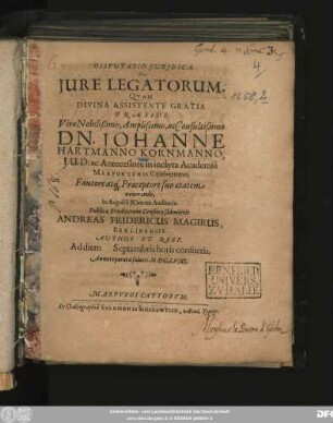 Disputatio Iuridica De Iure Legatorum
