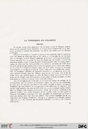 La tapisserie en Pologne (Résumé)