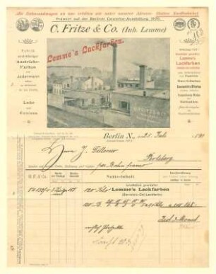 Rechnung der Firma O. Fritze & Co. an J. Dittmer aus Perleberg