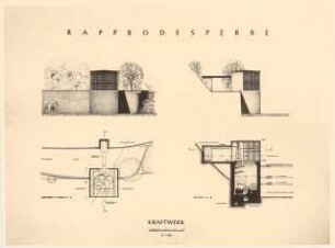 Rappbodetalsperre, Harz: Kraftwerk, Ansichten, Schnitt, Grundriss, 1:200