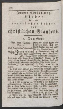 Zweyte Abtheilung. Lieder über die vornehmsten Lehren des christlichen Glaubens