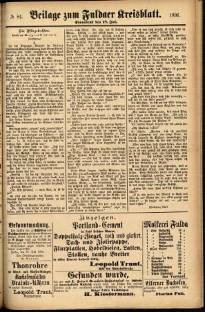 Zweite Ausgabe vom Samstag, den 18. Juli 1896.