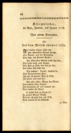 Kriegslieder, im May, Junius, und Julius 1778