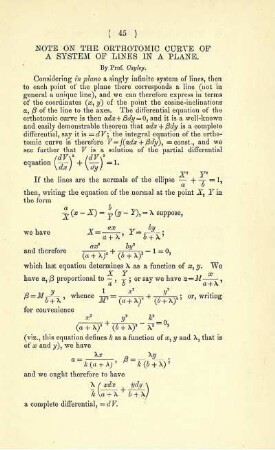NOTE ON THE ORTHOTOMIC CURVE OF A SYSTEM OF LINES IN A PLANE.