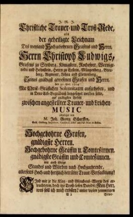 Christliche Trauer- und Trost-Rede ... abgeleget von M. Georg Johann Scharffen ...