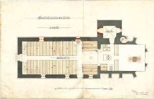Dolmetsch, Heinrich; Unterjesingen; Ev. Pfarrkirche, Restaurierung - 1. Variante (Grundriss EG)