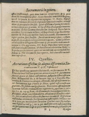 IV. Quaestio. An ratione effectus sit aliqua differentia Sacramentorum V. & N. Testamenti?
