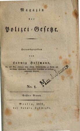 Magazin der Polizei-Gesetze. 1. 1825