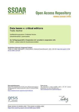 Data bases v. critical editions