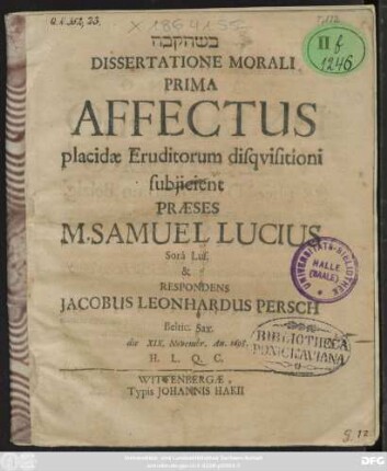 Dissertatione Morali Prima Affectus