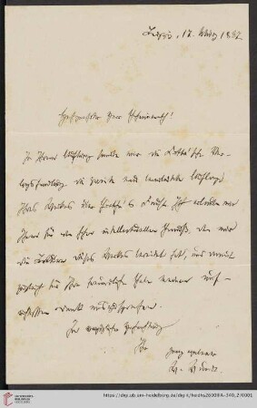 Briefe von Wilhelm Wundt an Kuno Fischer: Brief von Wilhelm Wundt an Kuno Fischer