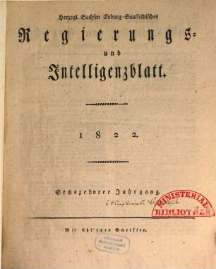 Herzogl.-Sachsen-Coburg-Saalfeldisches Regierungs- und Intelligenzblatt. 1822 = Jg. 16
