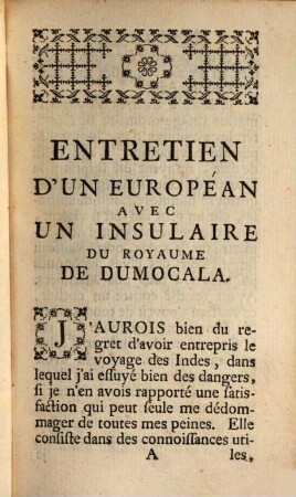 Entretien d'un Européen avec un Insulaire du Royaume du Dumocola