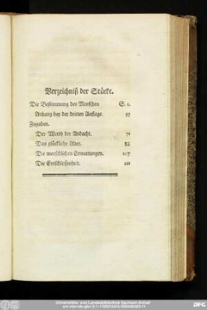Verzeichniß der Stücke.
