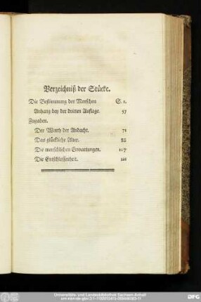 Verzeichniß der Stücke.