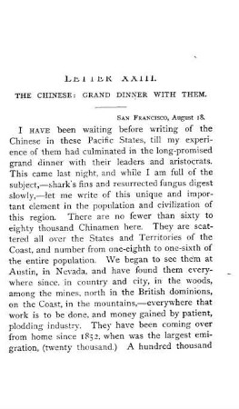 LETTER XXIII. THE CHINESE ON THE PACIFIC COAST: OUR GRAND DINNER WITH THEM.