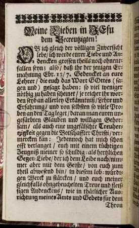 Meine Lieben in Jesu dem Gecreutzigten!