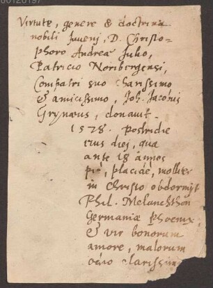 Johann Jakob Grynaeus (1540-1617) Autographen: Albumblatt - BSB Autogr.Cim. Grynaeus, Johann Jakob