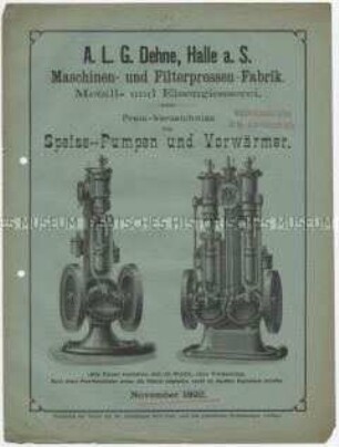 Preis-Verzeichnis über Speise-Pumpen und Vorwärmer.