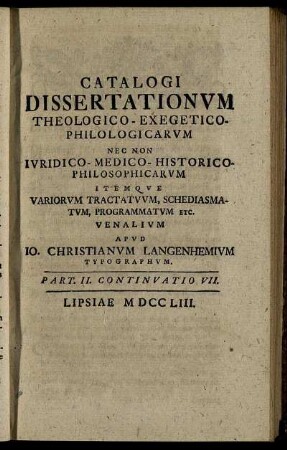 Part. II. Continuatio VII. Lipsiae MDCCLIII.