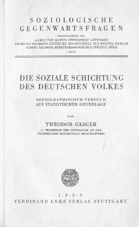 Die soziale Schichtung des deutschen Volkes : soziographischer Versuch auf statistischer Grundlage