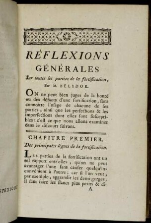 Réflexions Générales Sur toutes les parties de la fortification, par M. Belidor.